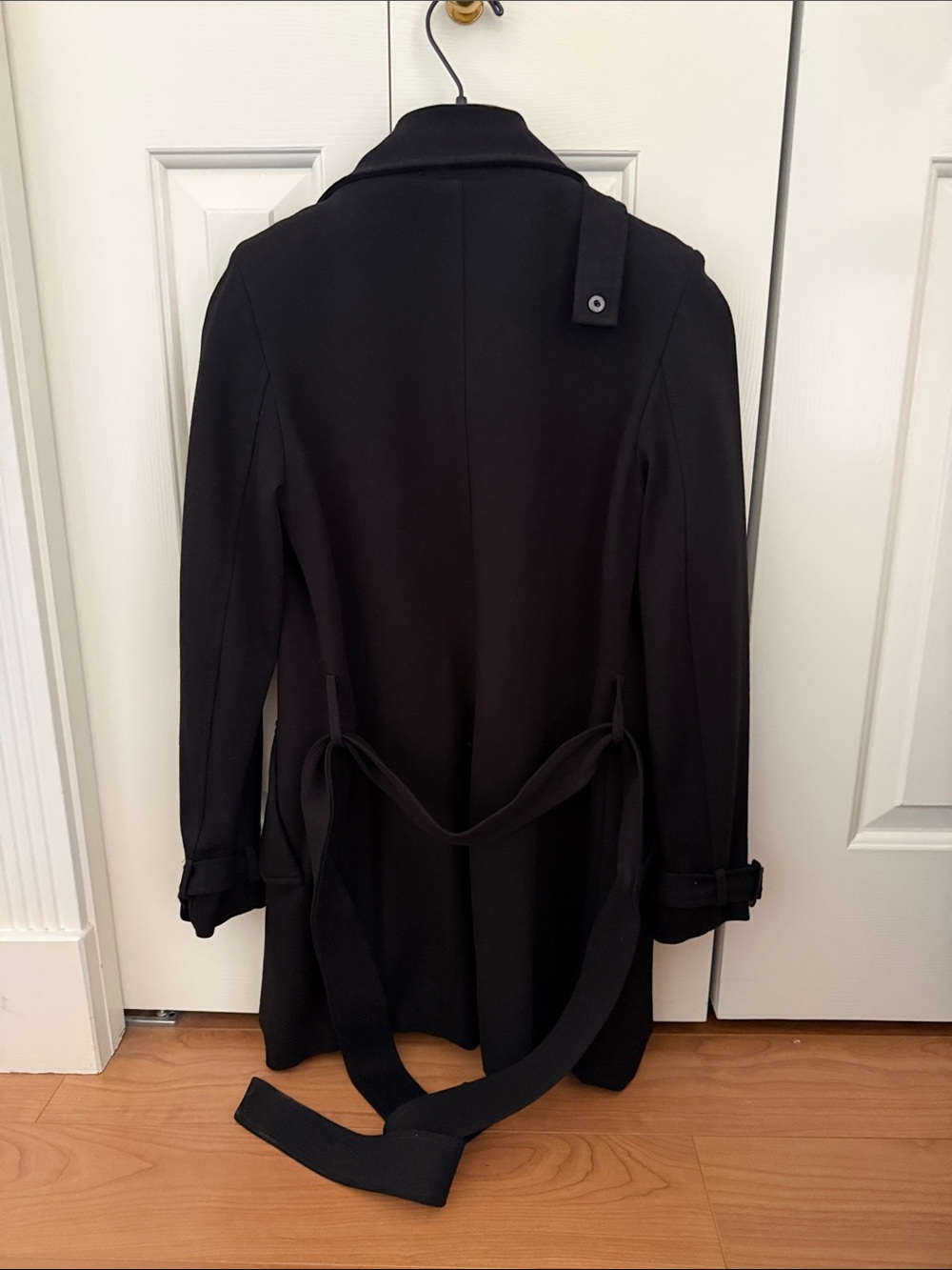 Women Black Trench Coat with Waist Belt - Picture 2 of 2